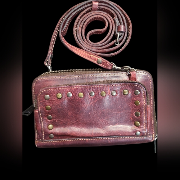 Patrisha Nash Studded Burgundy Leather Crossbody Bag - Picture 1 of 5